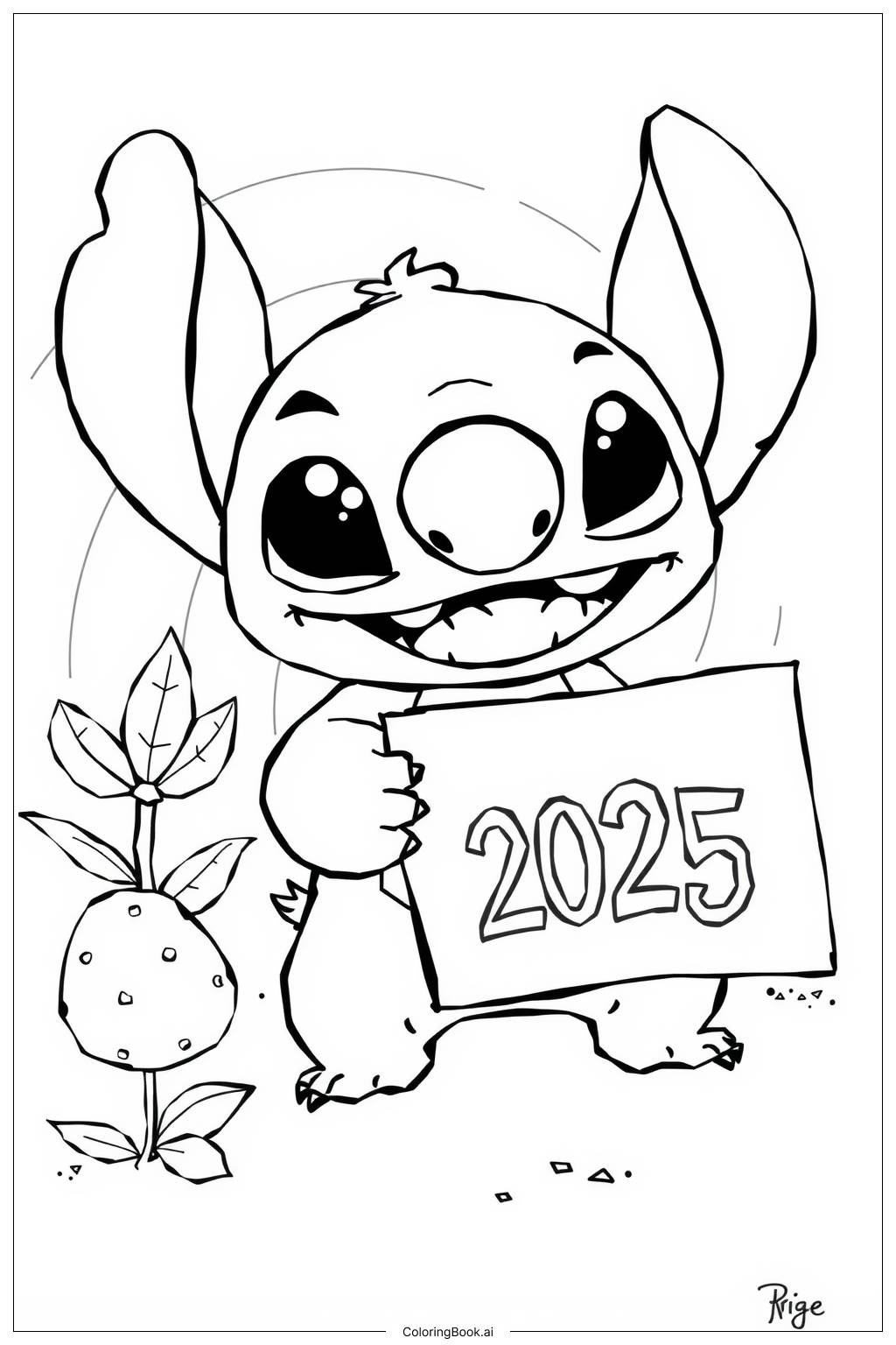  Page de coloriage Stitch tenant une pancarte 2025 