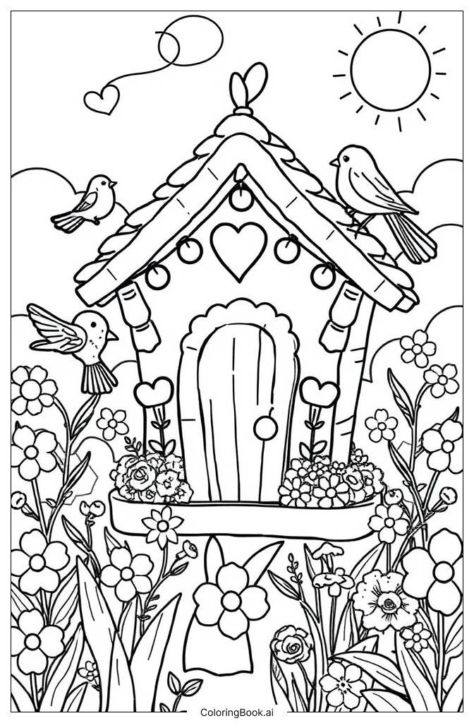  Bird house Coloring Page 