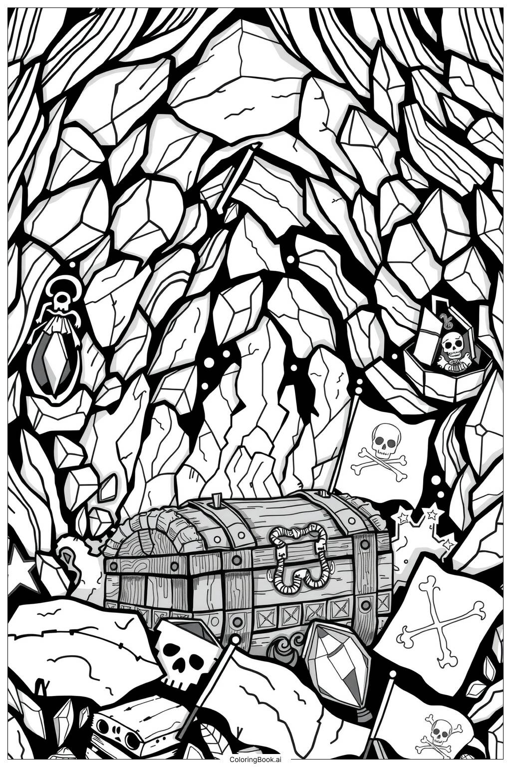  Pirate Hideout with Caves and Jewels-2 Coloring Page 