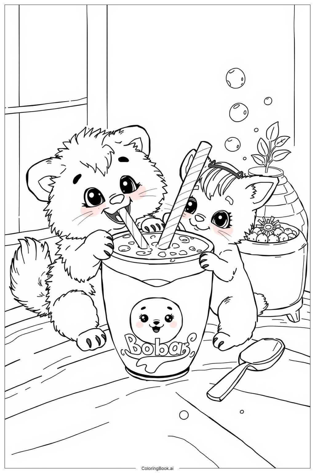  Animal Friends Boba Coloring Page 