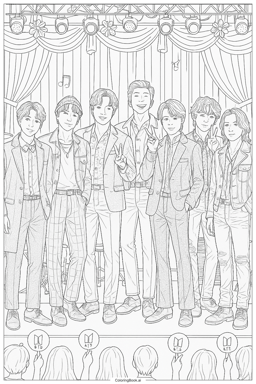  Page de coloriage Photo de Groupe Détaillée de BTS 