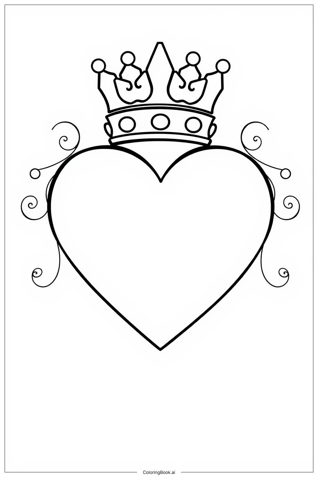  Page de coloriage Cœur Élégant Avec Couronne Royale 