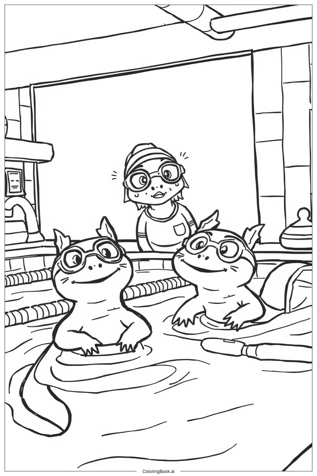  Page de coloriage Leçons de Natation pour Axolotls 