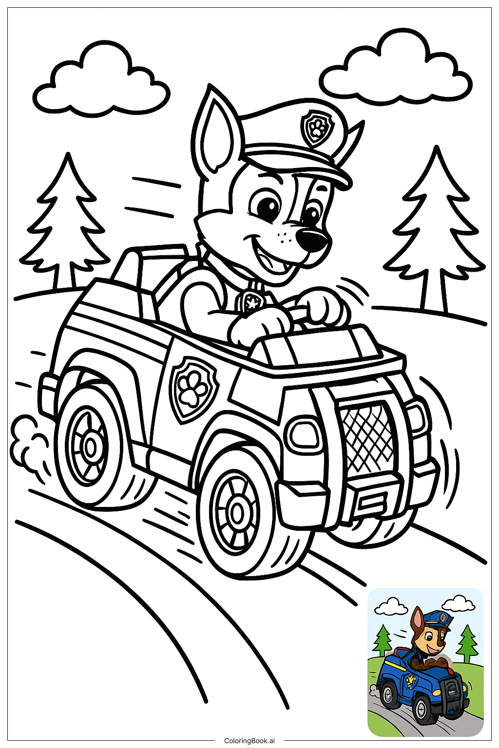  Página para colorir de Chase Patrulha Canina Perseguição de Carro de Polícia 
