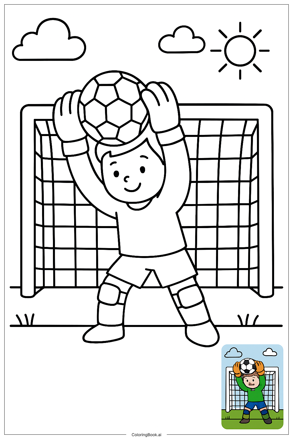  Page de coloriage Gardien de but attrapant un ballon de football 