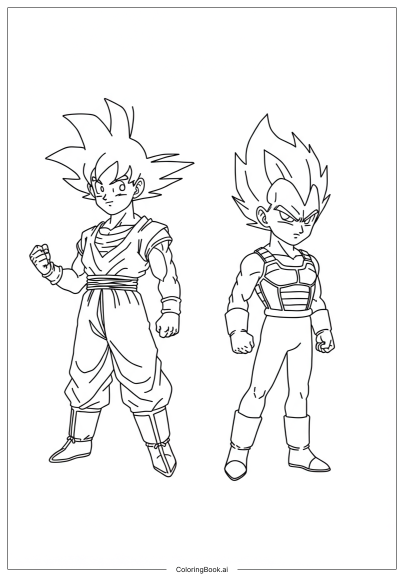  Page de coloriage Goku et Vegeta s'affrontent 