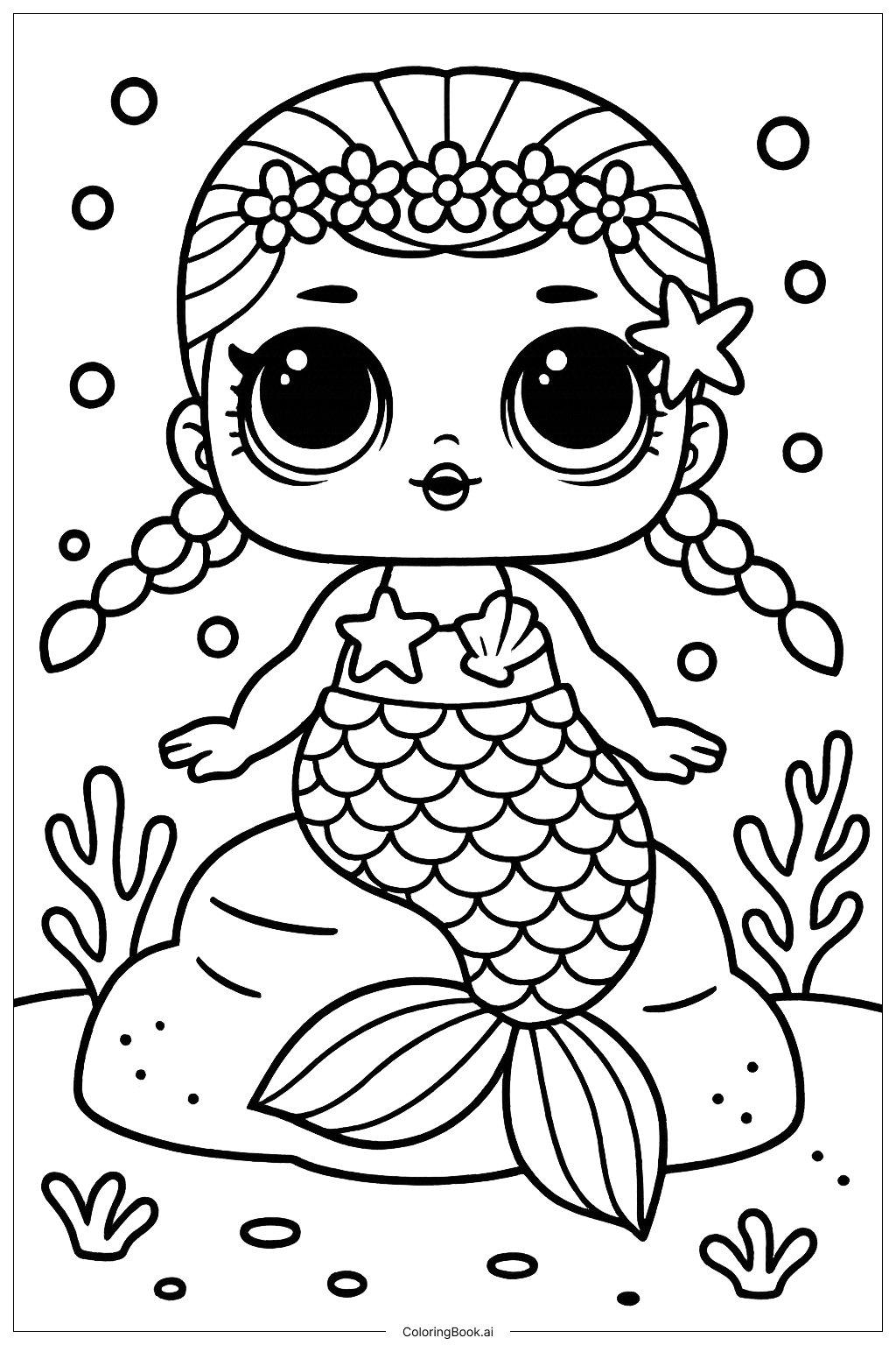  Página para colorear de LOL Sirena con Cola Brillante 