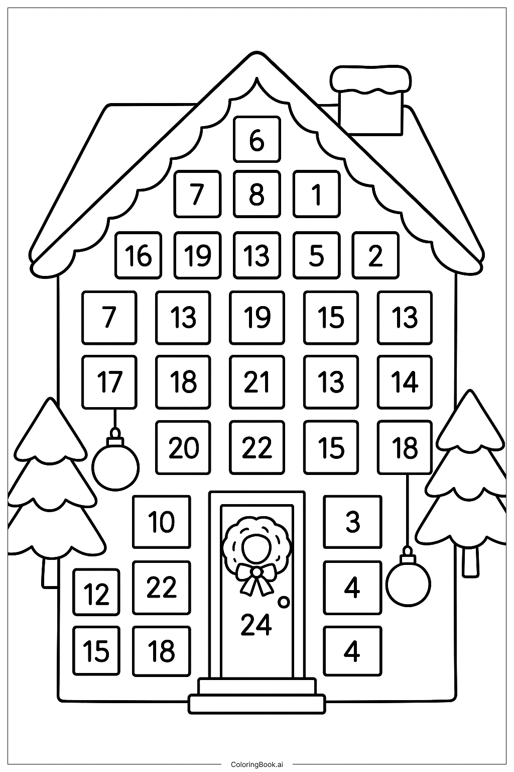  대림절 달력 집 색칠공부 페이지 