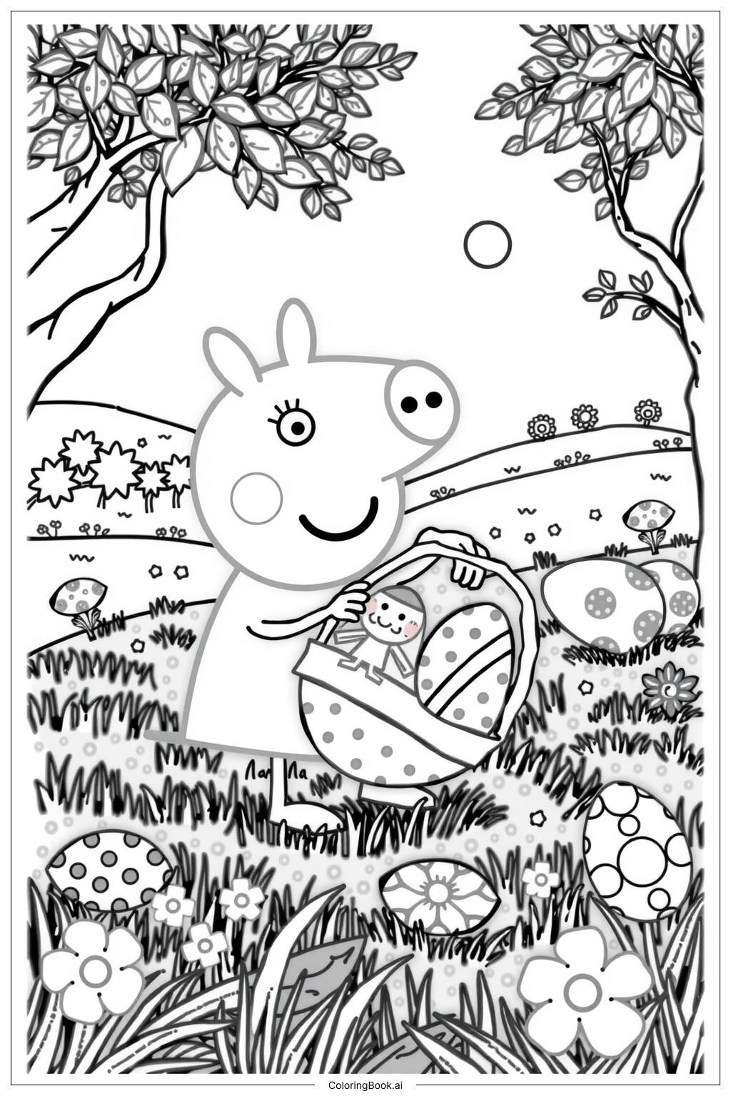  Página para colorear de peppa búsqueda de huevos de Pascua página para colorear 