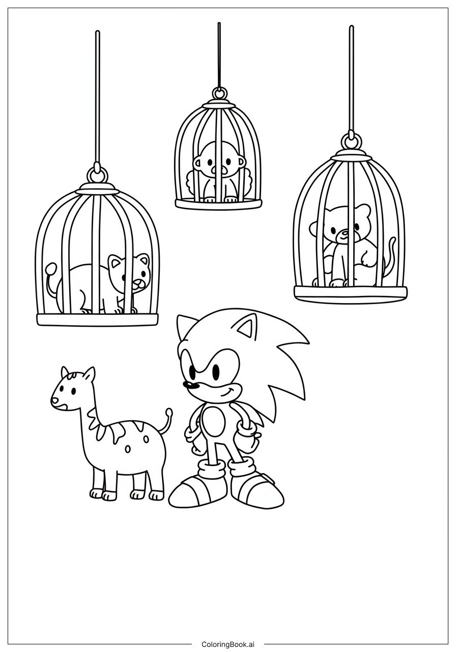  Sonic Rescuing Animals From Cages Coloring Page 