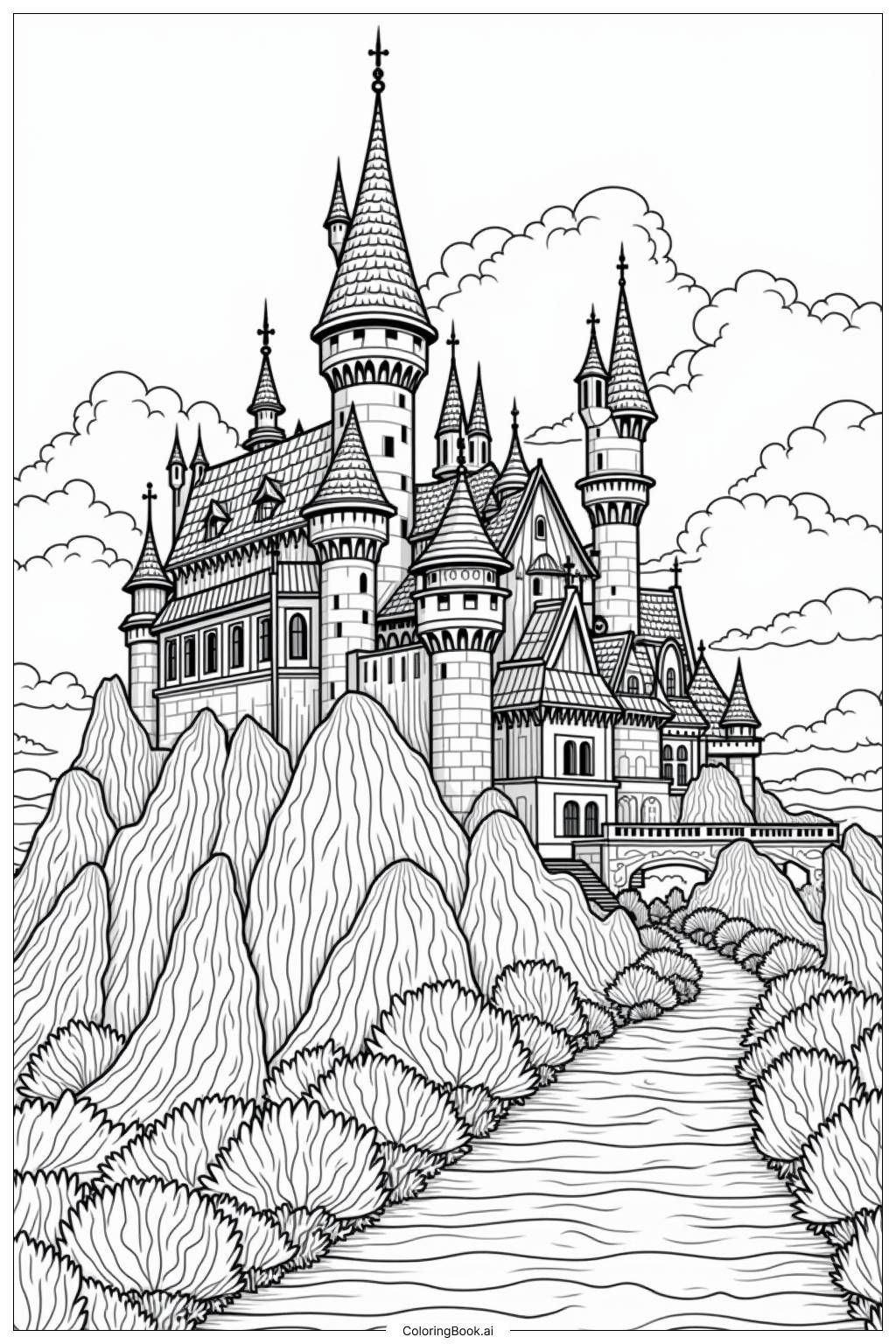  Detailed Castle For Adults Architecture Coloring Page 