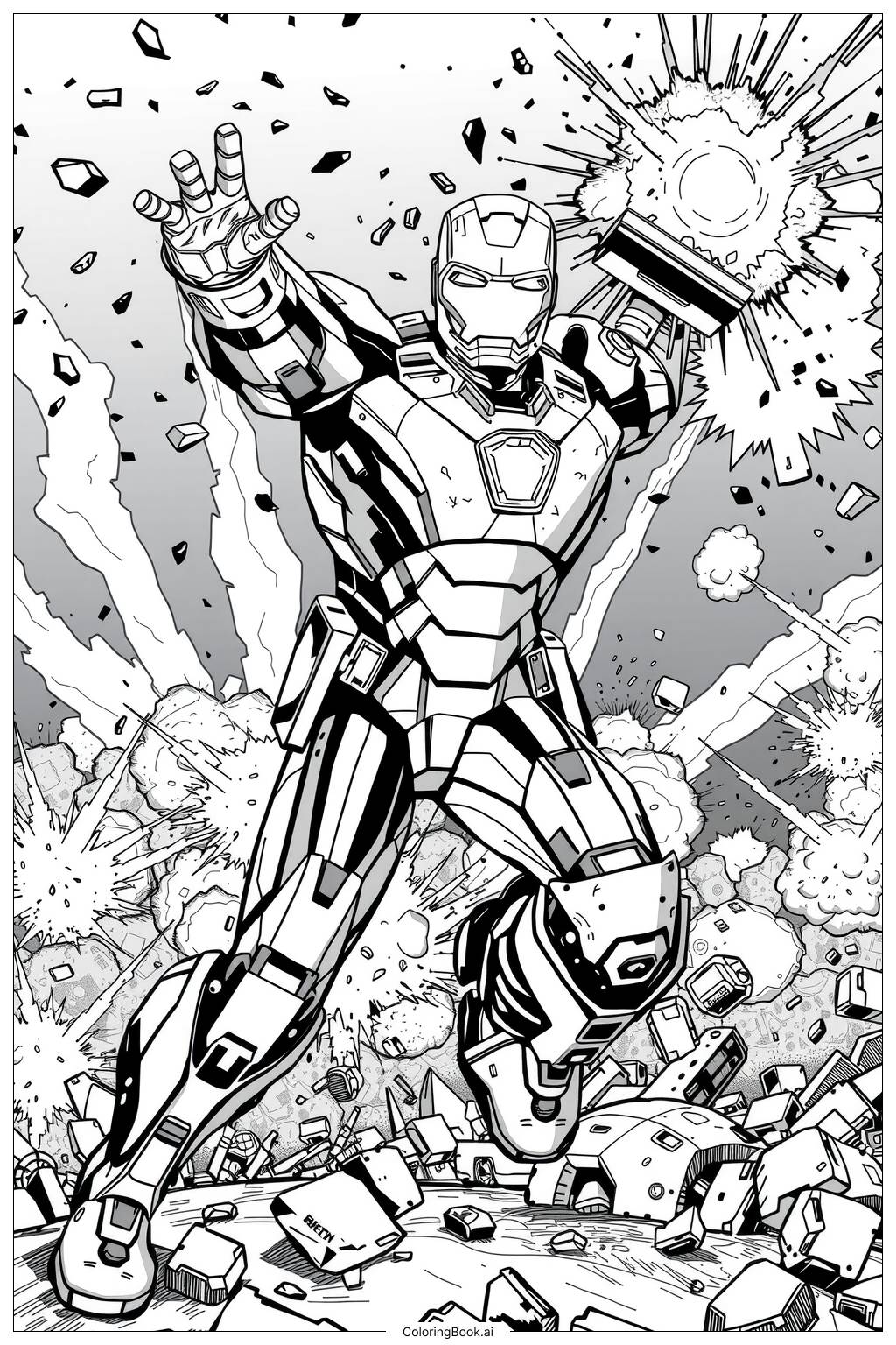  Iron Man Mark 85 with Explosions Coloring Page 