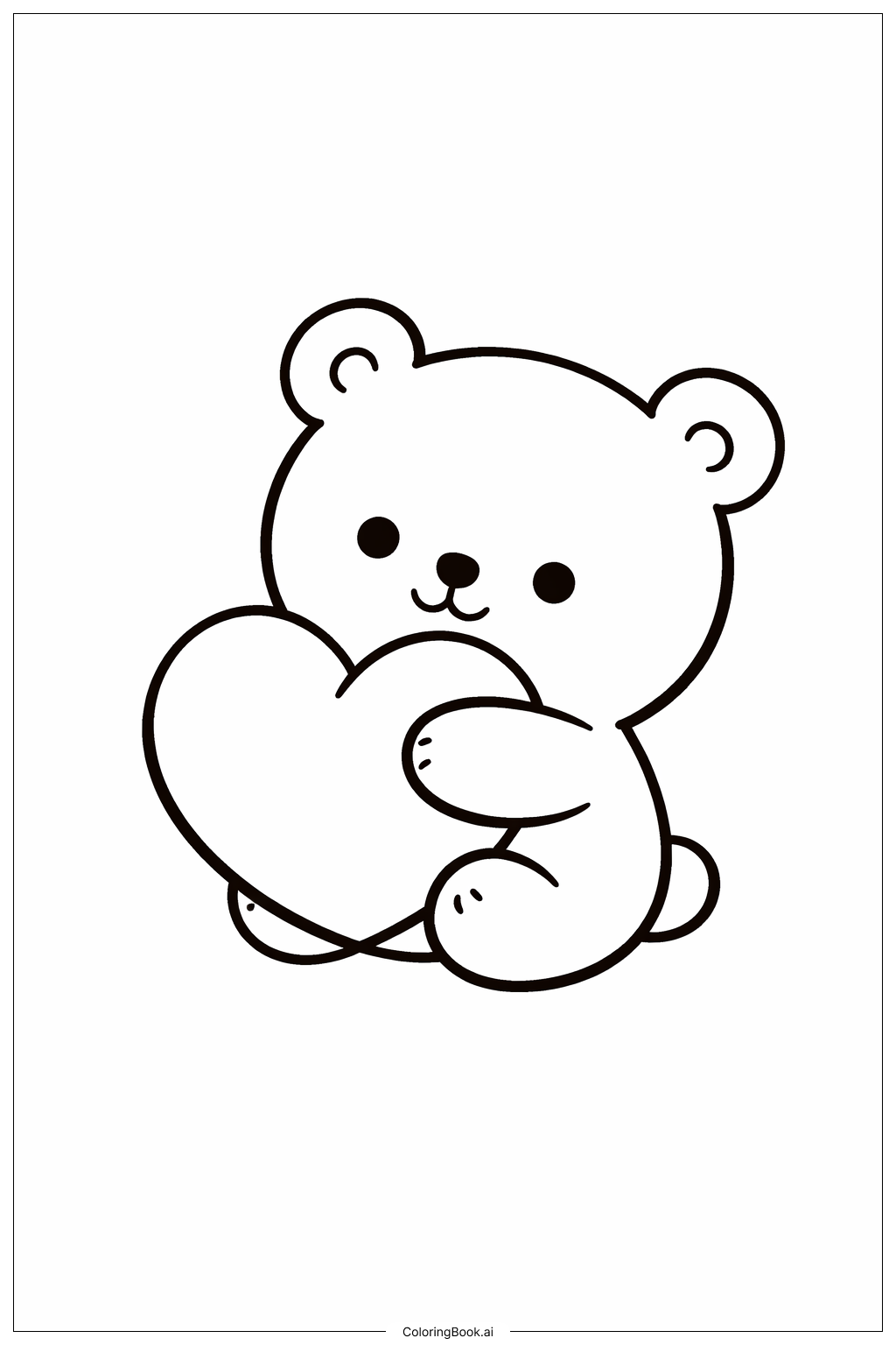  Página para colorir de Ursinho de fevereiro segurando um coração 