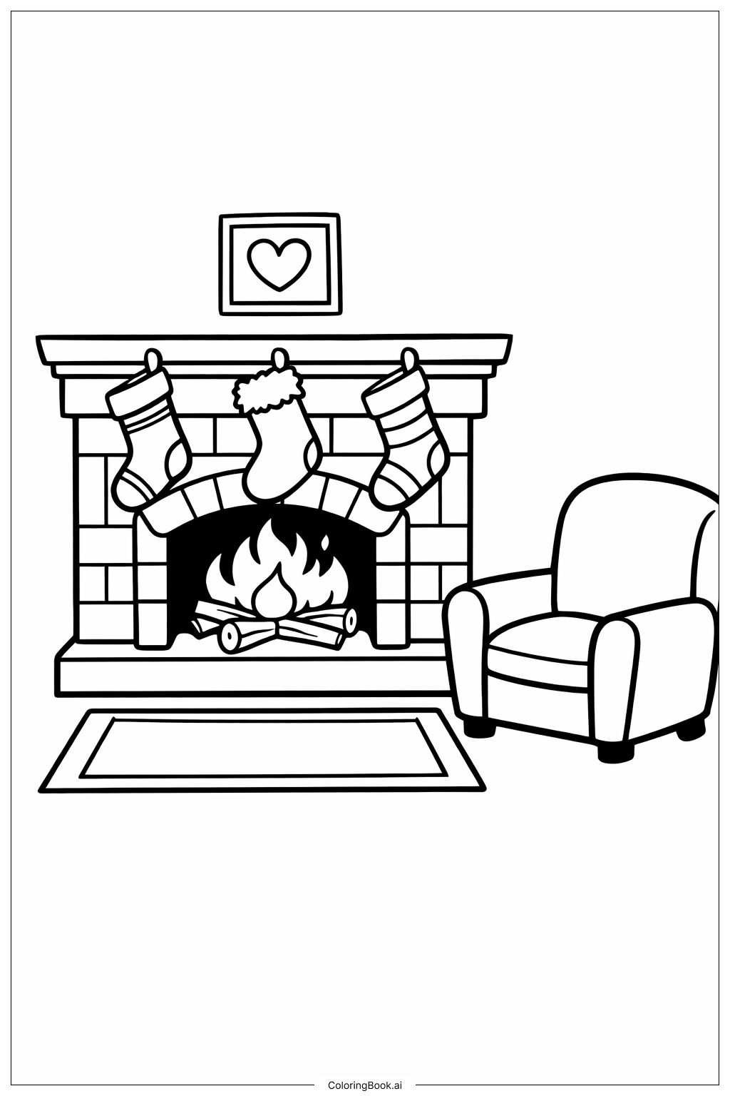  Página para colorir de Cena Aconchegante com Lareira em Fevereiro 