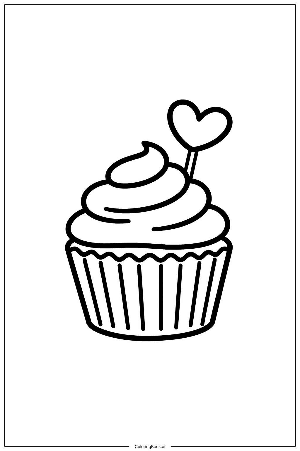  Página para colorir de Cupcake de Fevereiro com Coração 