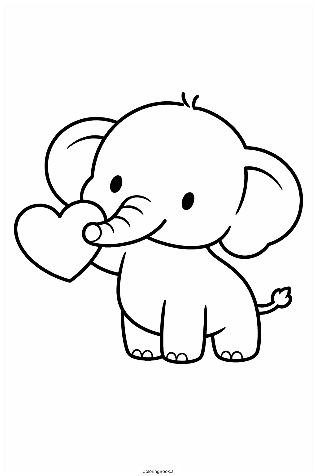  Página para colorir de Elefante Fofo de Fevereiro Com Coração 