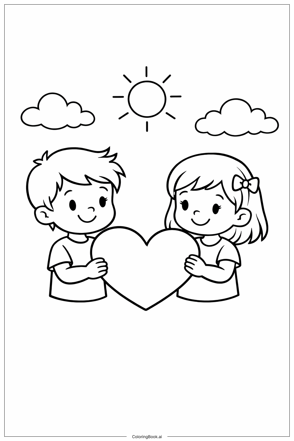  Page de coloriage Amis de février partageant leur cœur 