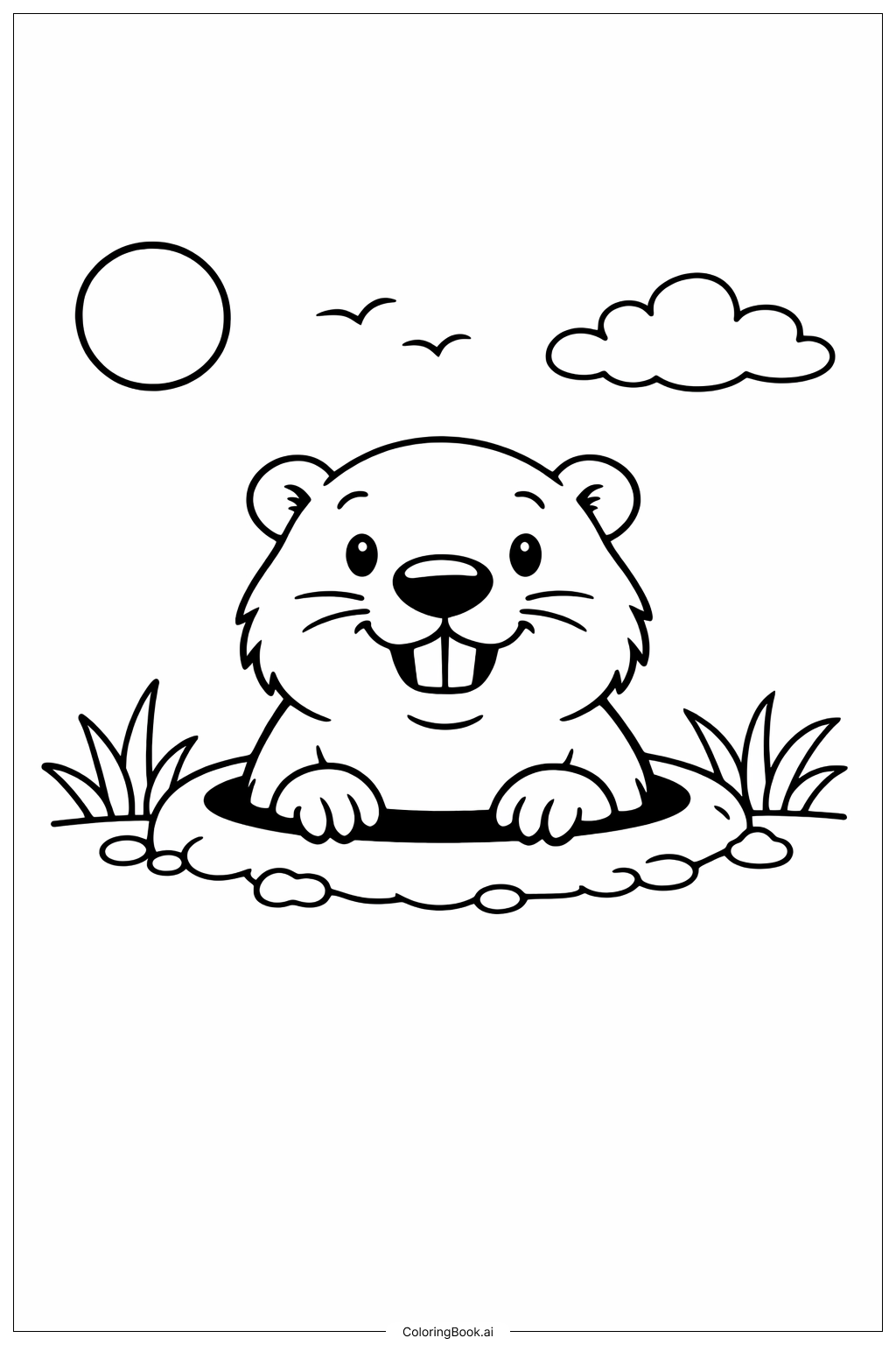  Page de coloriage Regard du jour de la marmotte en février 