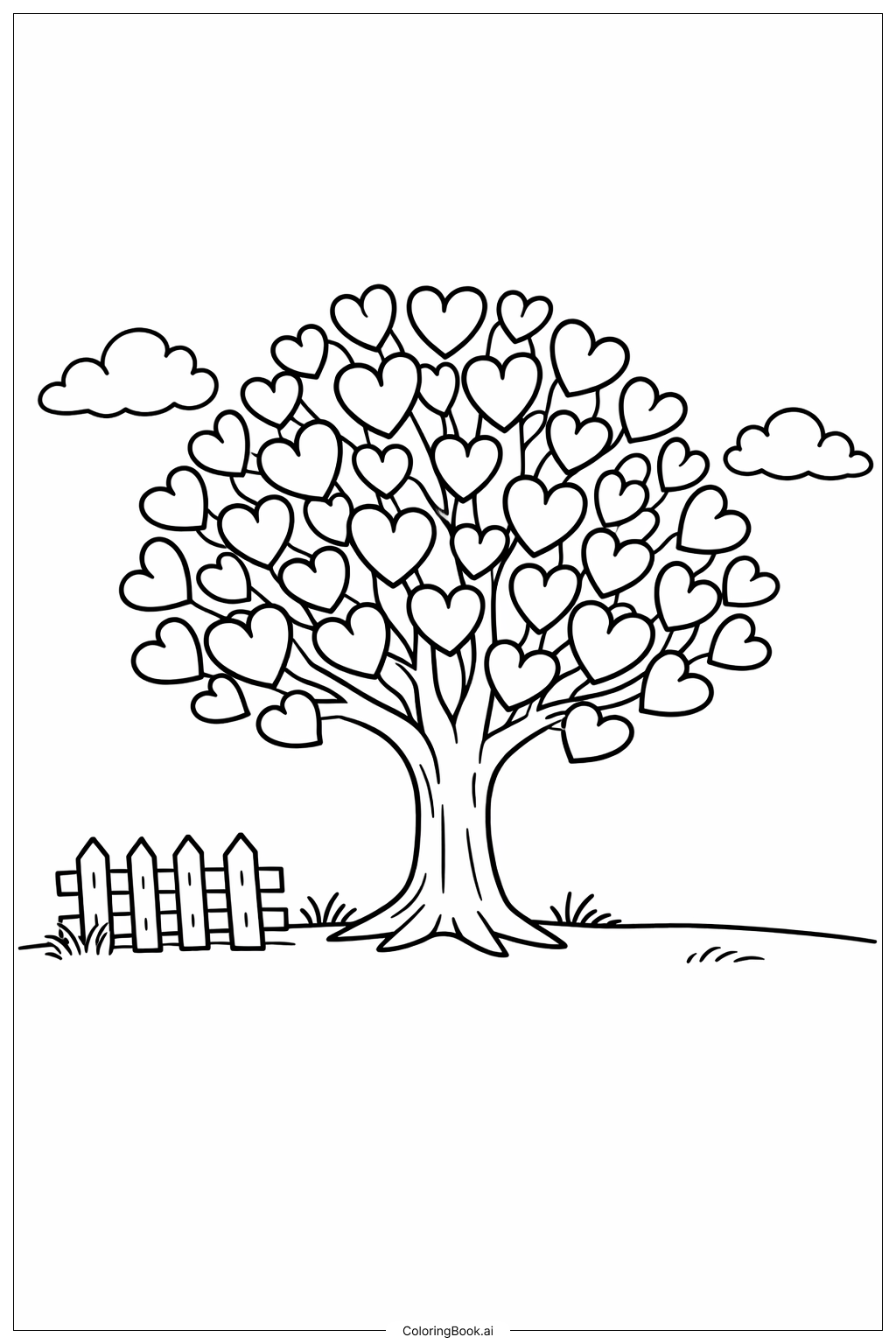  Page de coloriage Arbre en forme de cœur de février 