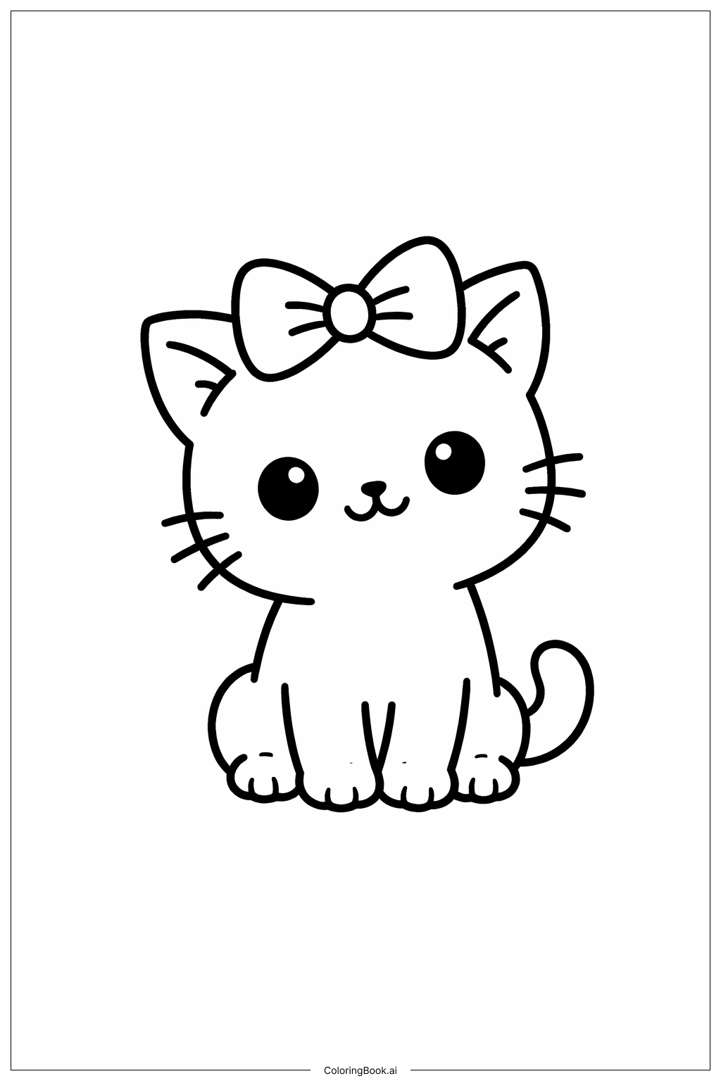  Página para colorir de Gatinho de Fevereiro com Laço 