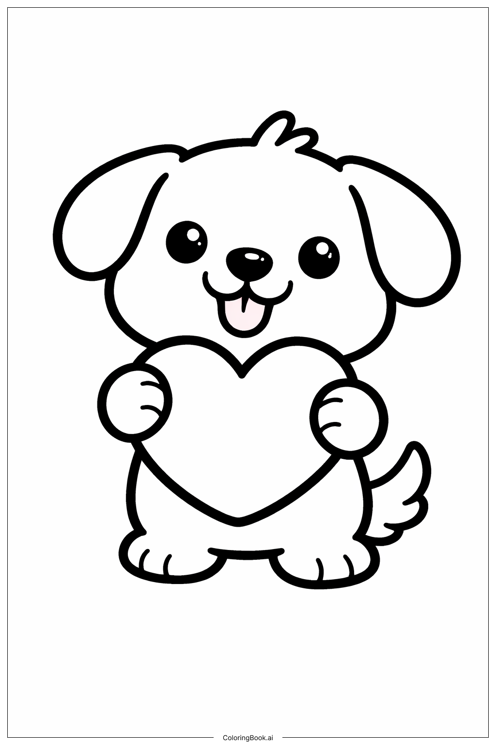  Página para colorir de Filhote de fevereiro com coração 