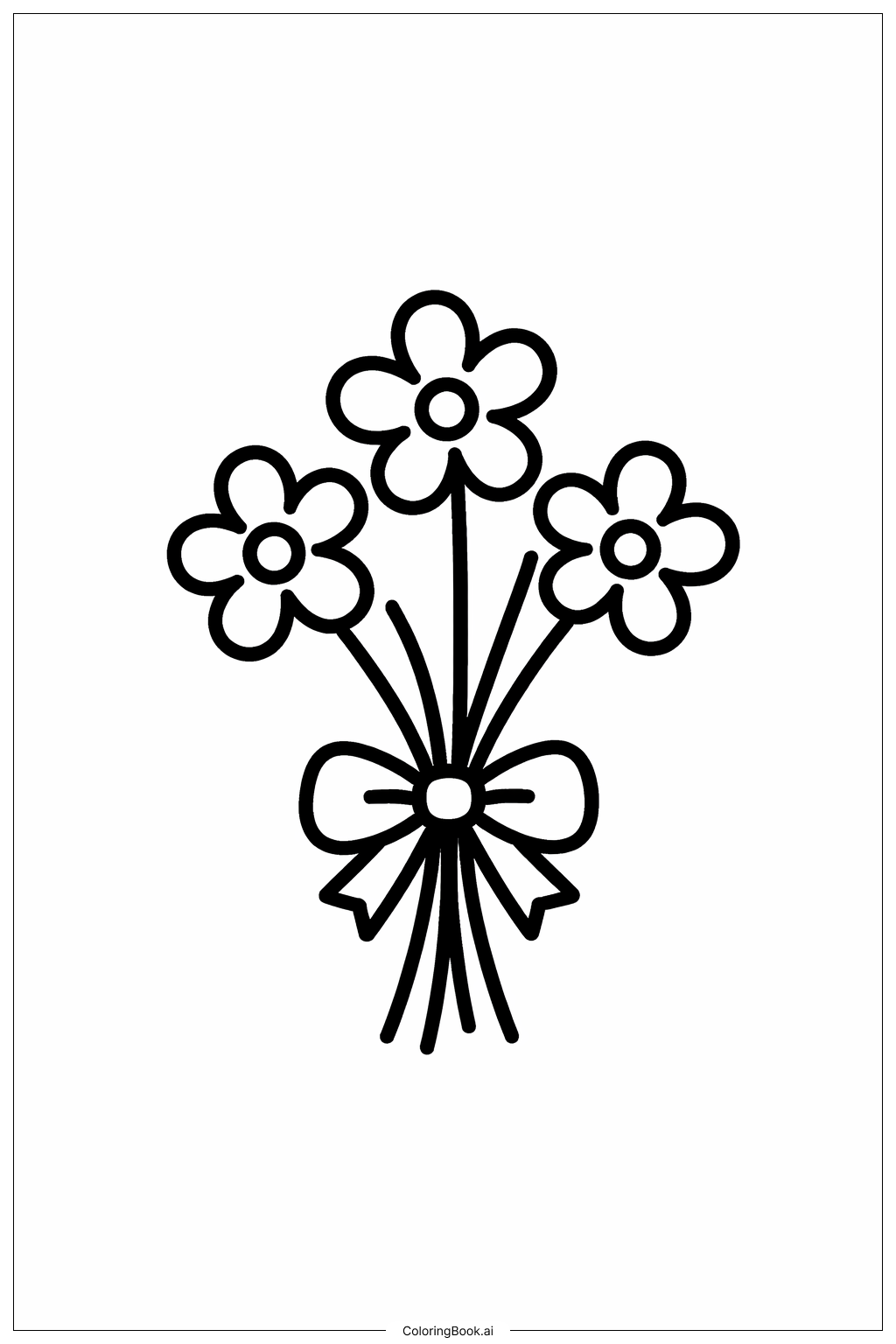  Página para colorir de Buquê Simples de Flores de Fevereiro 