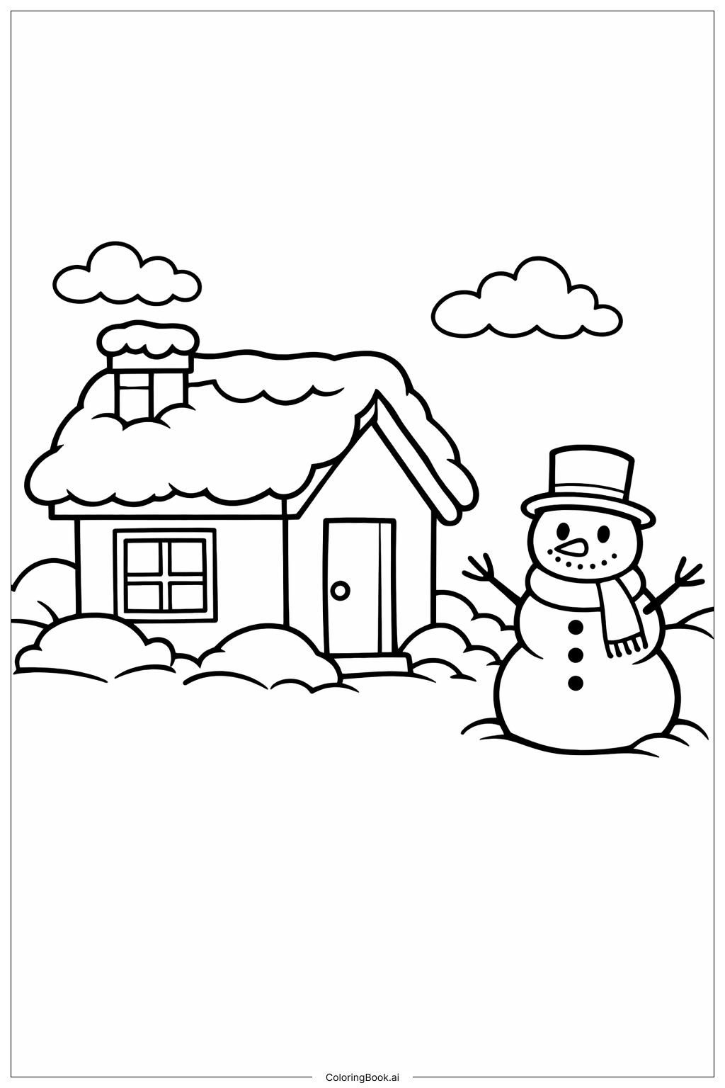  Page de coloriage Maison d'une journée de neige en février 