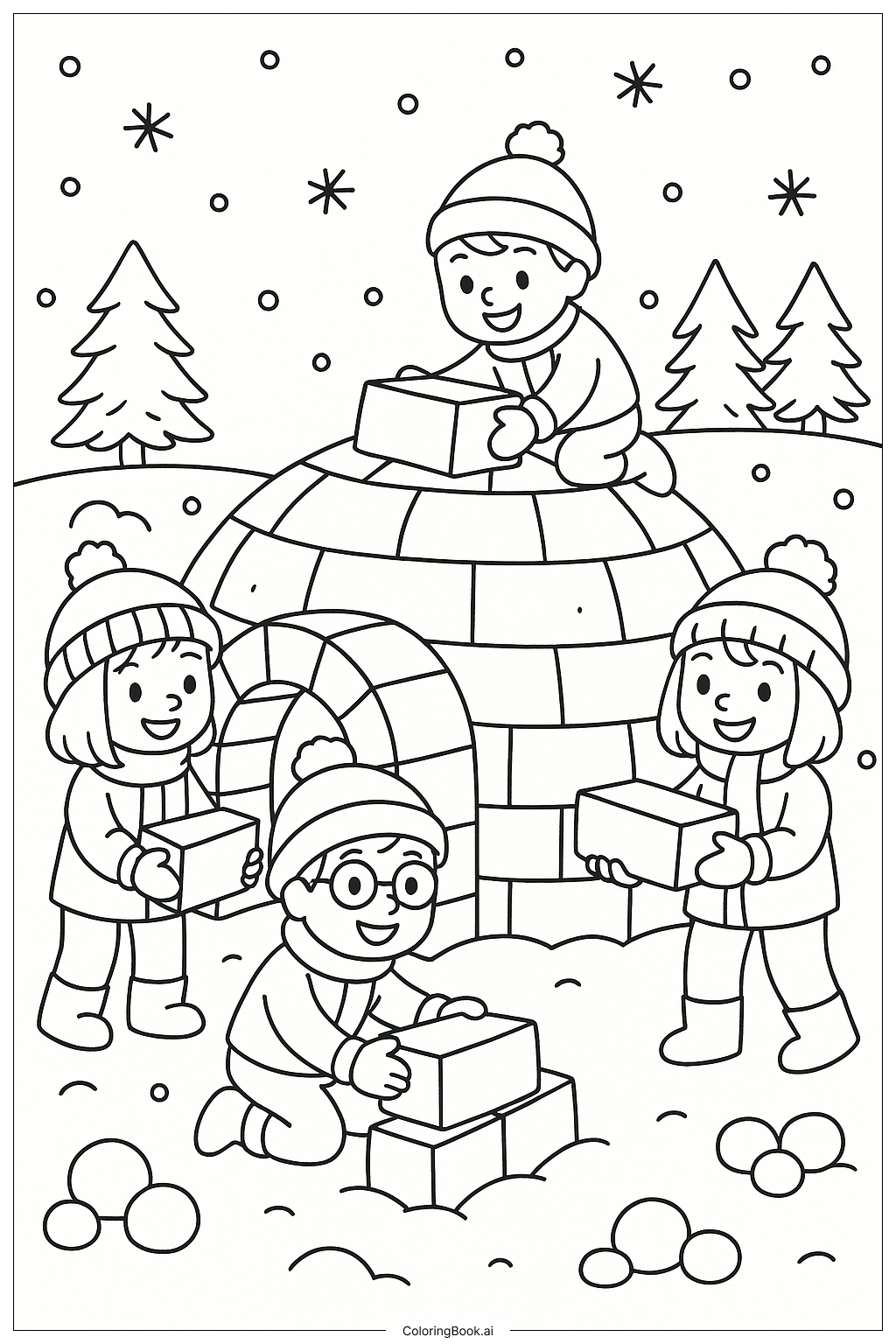  눈 오는 날 이글루 짓기 색칠공부 페이지 