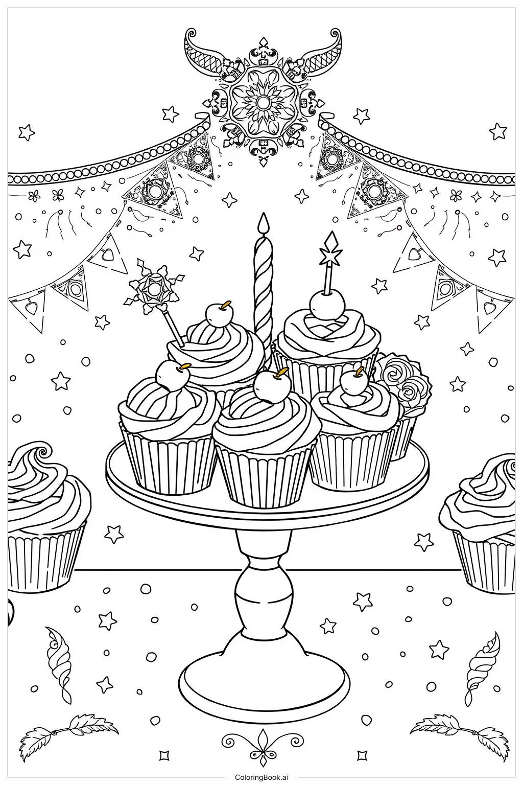  Cupcake Party Time Coloring Page 