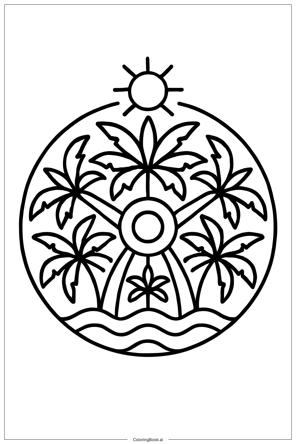  Summer Mandala with Palm Tree Designs Coloring Page 