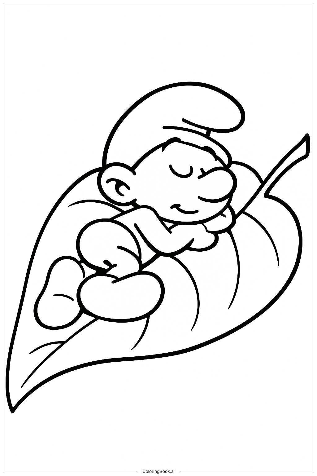  A Smurf Sleeping On A Leaf Coloring Page 