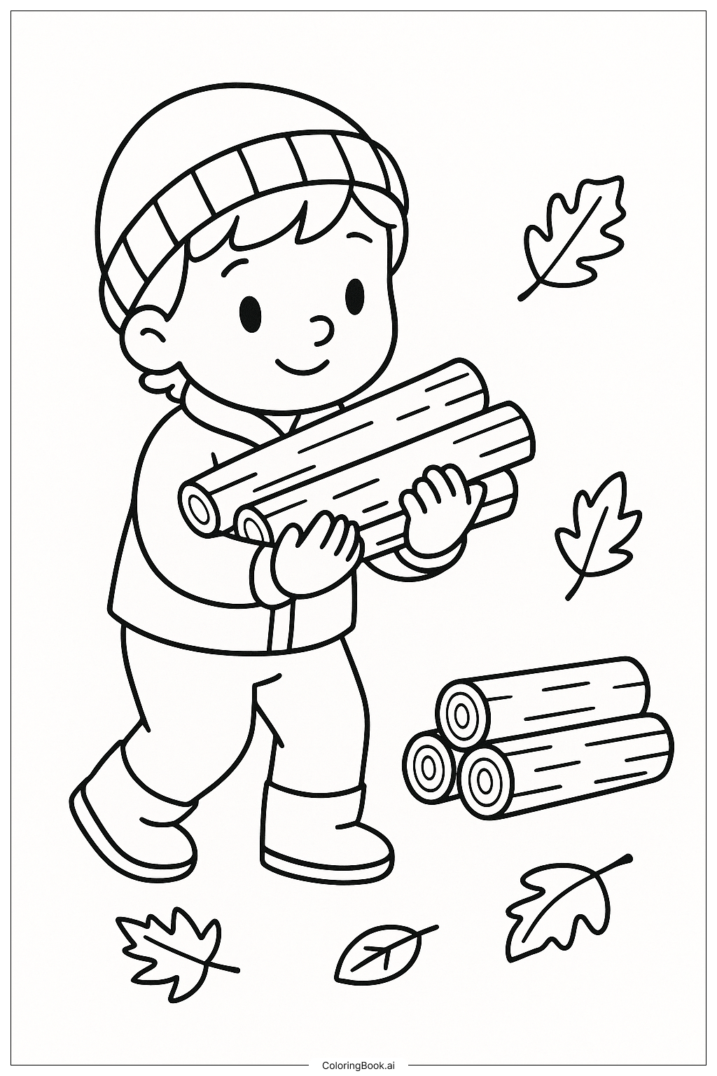  Herbstliches Sammeln von Brennholz Ausmalseite 
