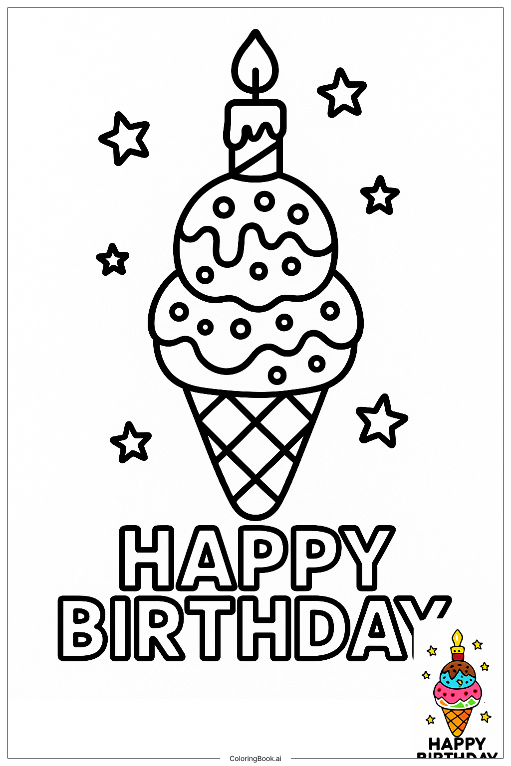  Happy Birthday Ice Cream Treat Coloring Page 