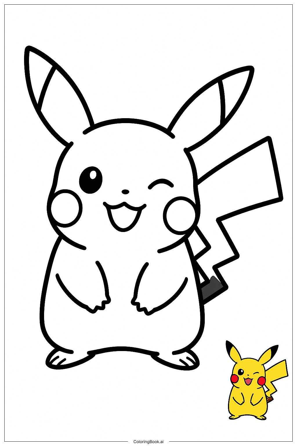  Pikachu Winking With Thunder-shaped Tail Coloring Page 