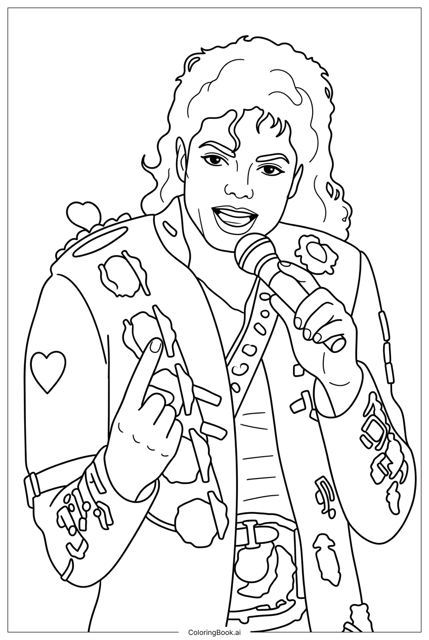 Michael Jackson singing passionately finger pointing upward Coloring Page