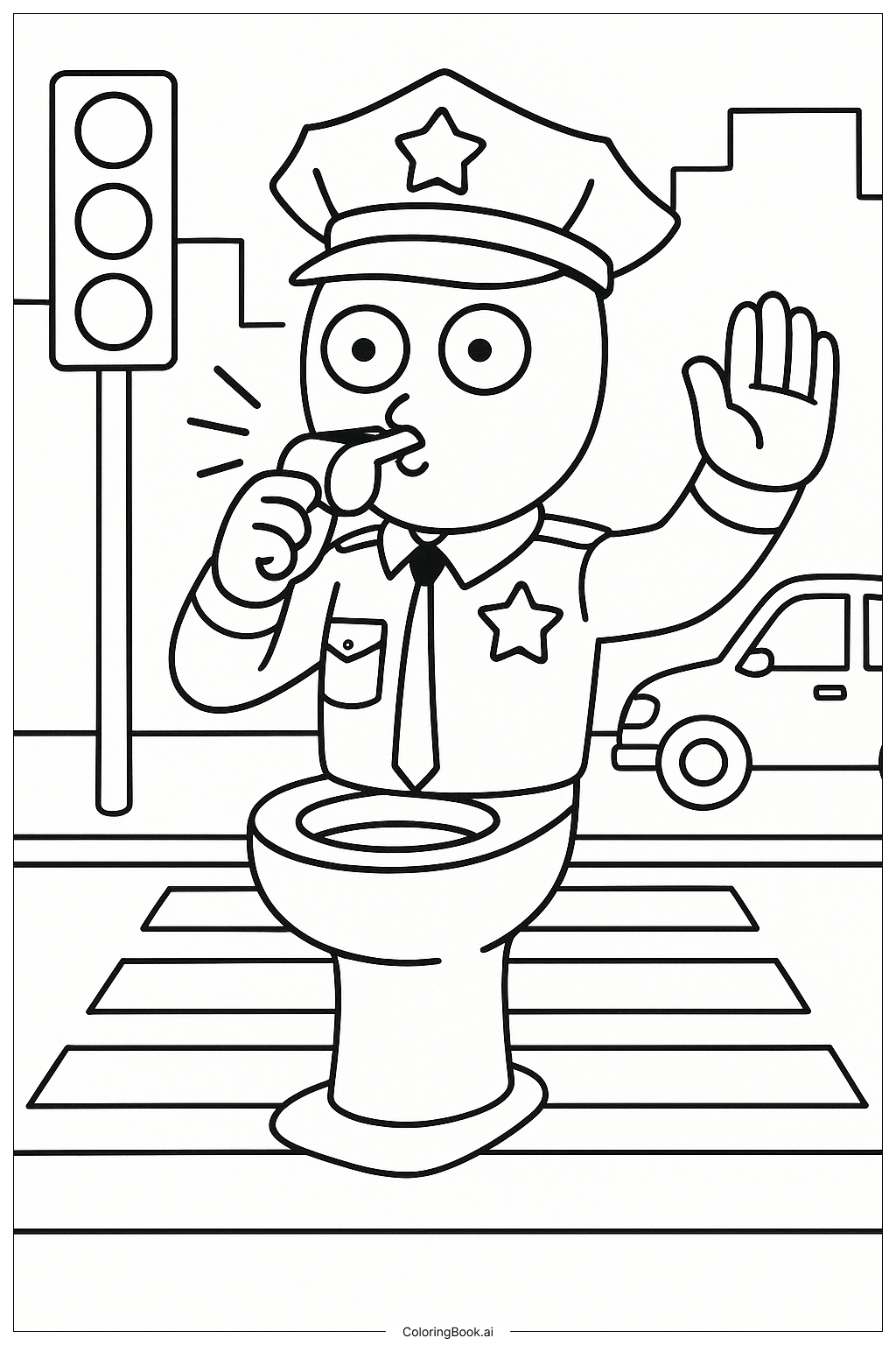  Page de coloriage Police Skibidi Toilette qui dirige la circulation 