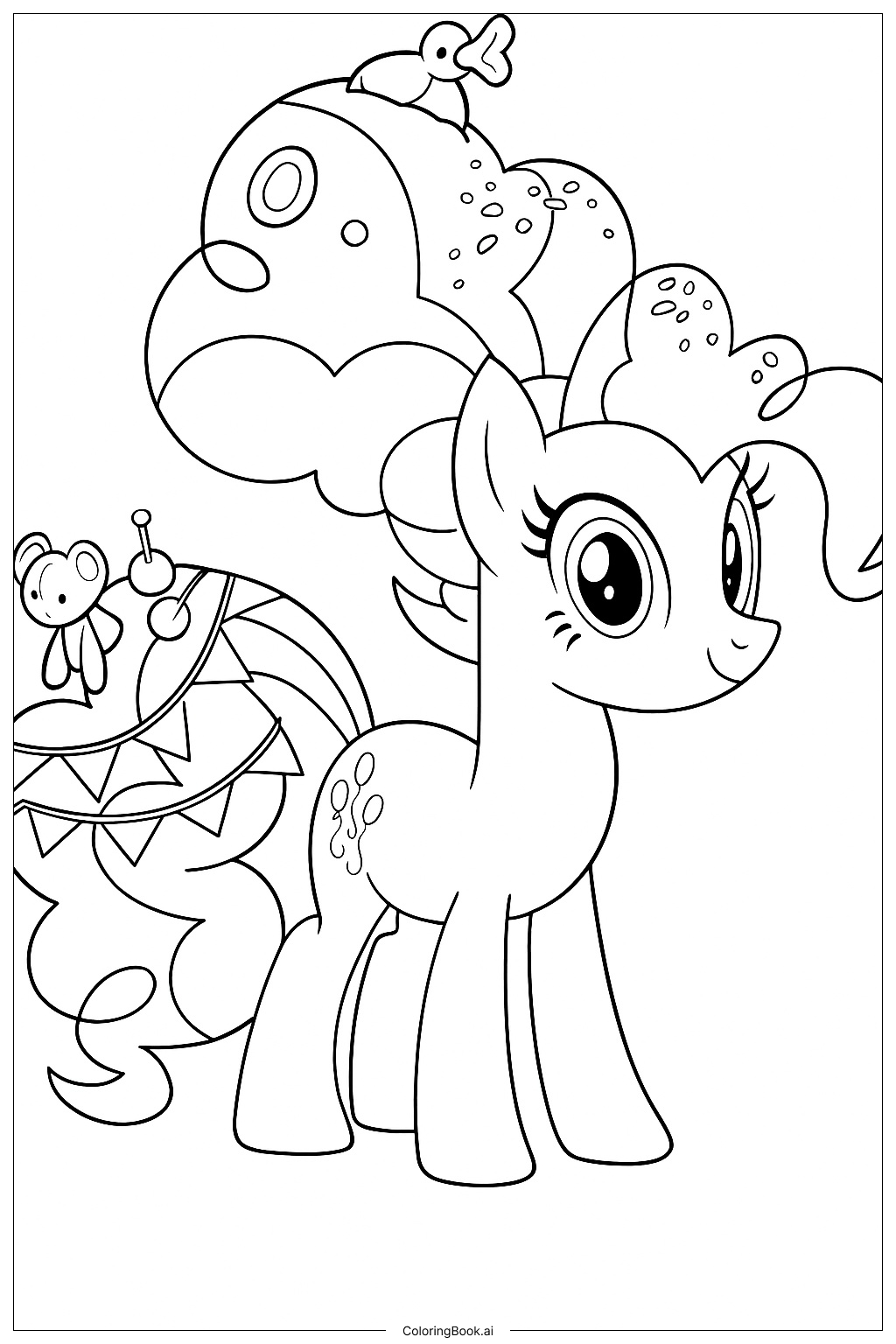  Página para colorear de Pinkie Pie con estilo de melena creativa 