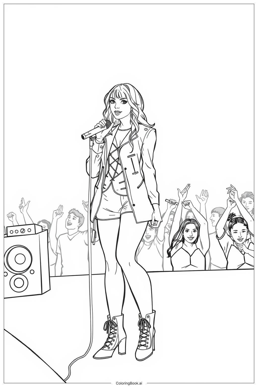  Página para colorear de taylor swift en el escenario de la era tour-2 