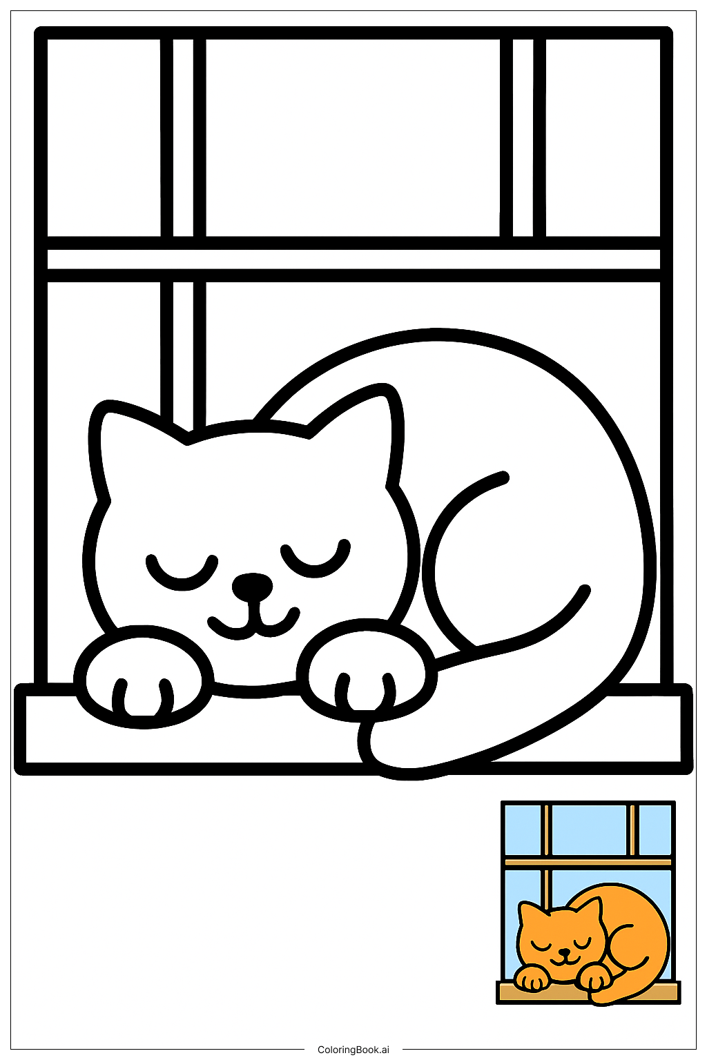  창가에 자고 있는 고양이 색칠공부 페이지 