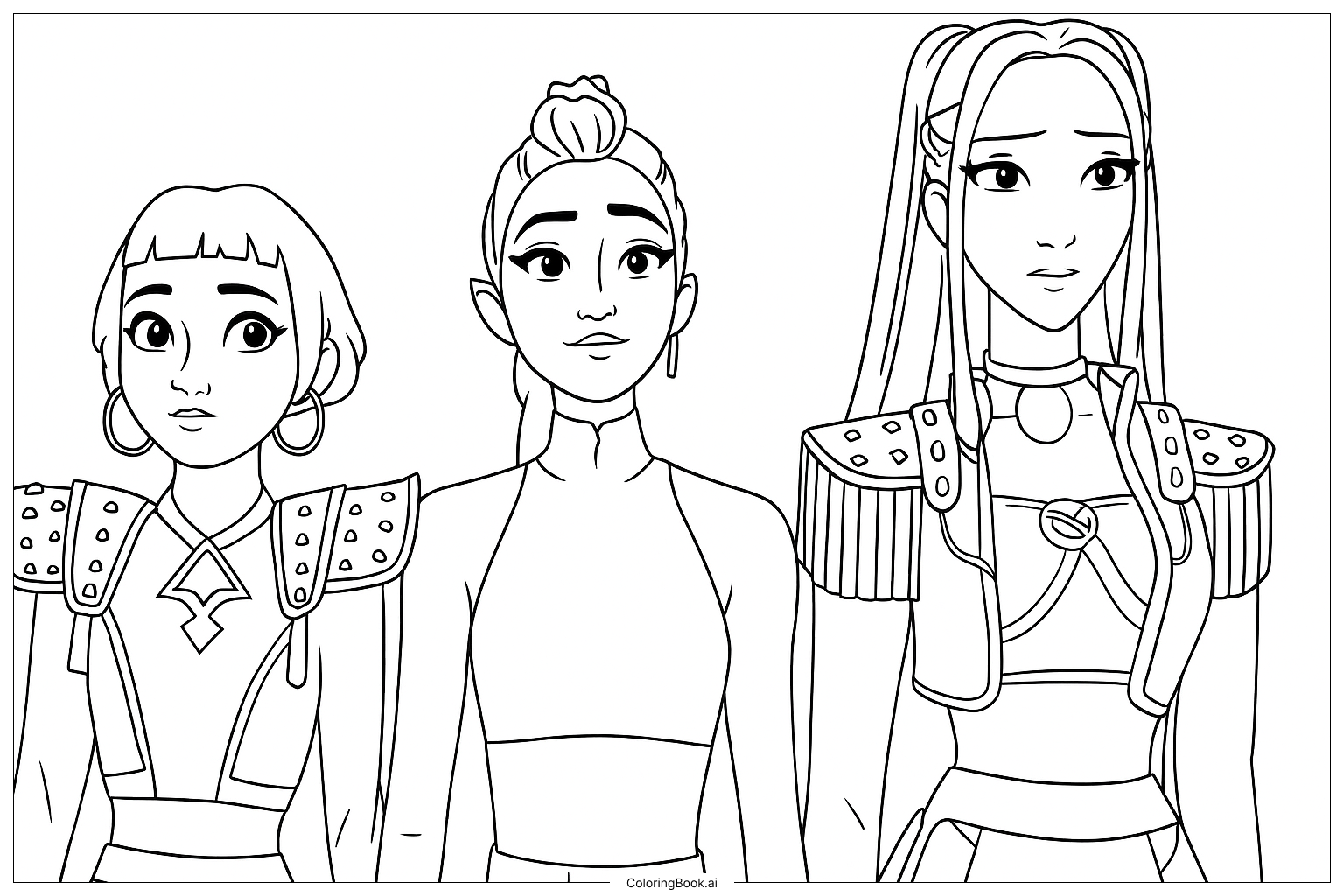 HUNTR X in Uniforms Coloring Page