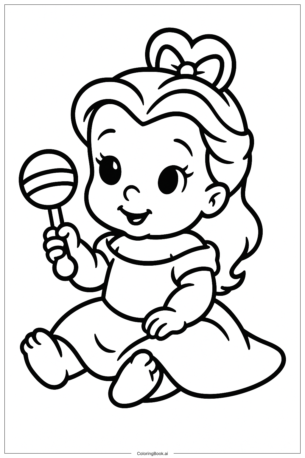  ラトルを持ったかわいい赤ちゃんベルの塗り絵ページ 