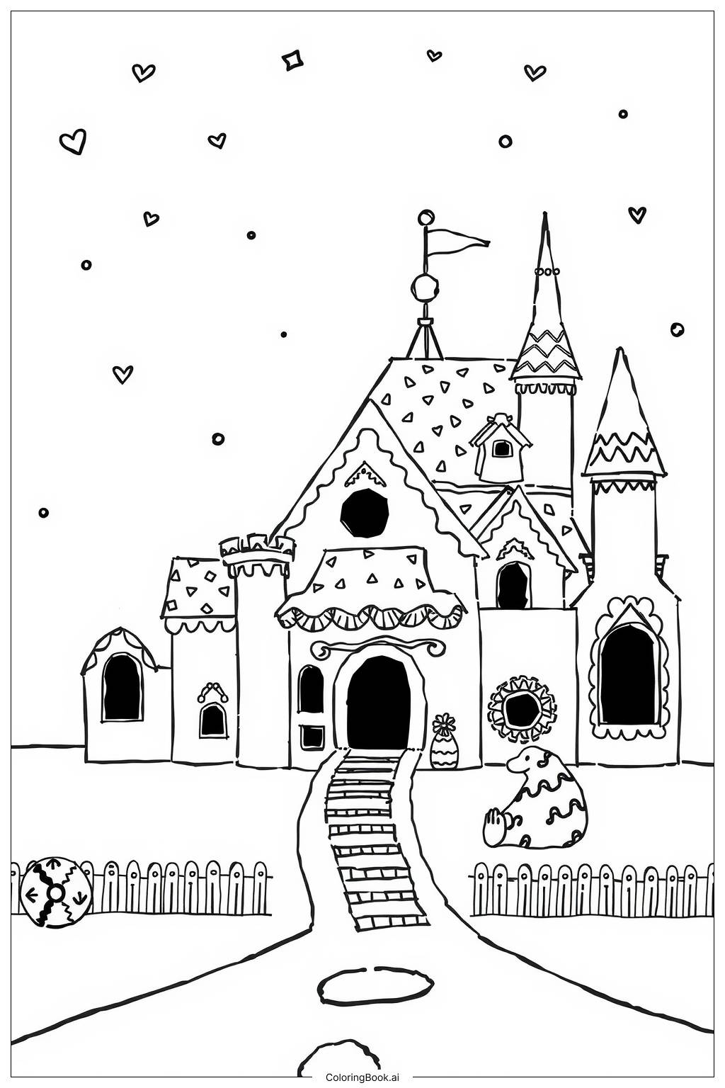  Decorated Gingerbread Castle Coloring Page 