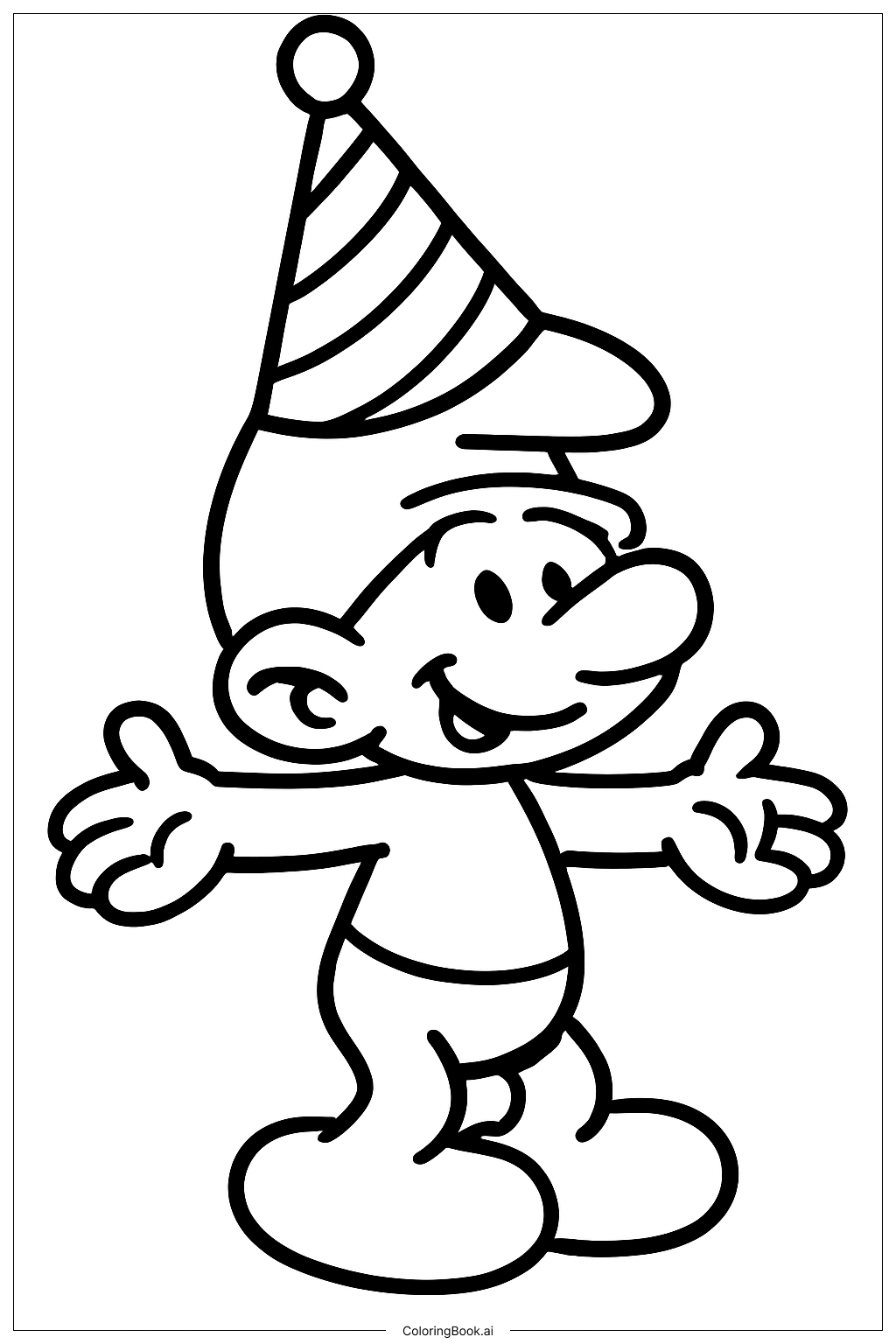  A Smurf Wearing A Party Hat Coloring Page 