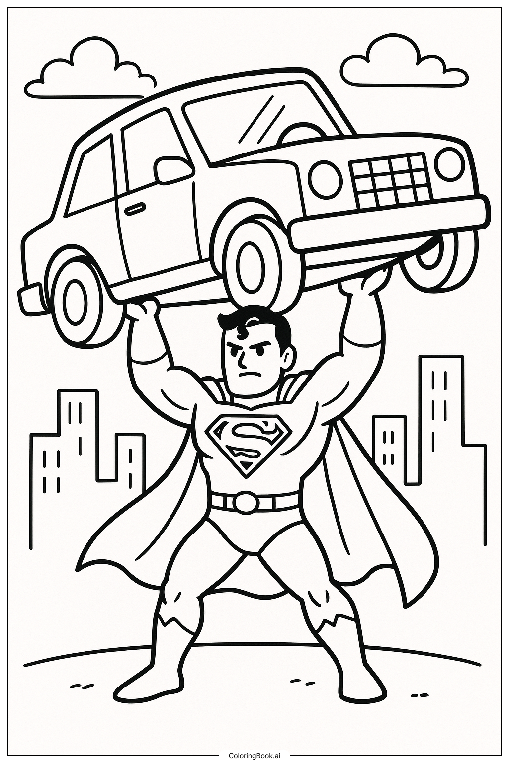 Superman levantando un coche pesado