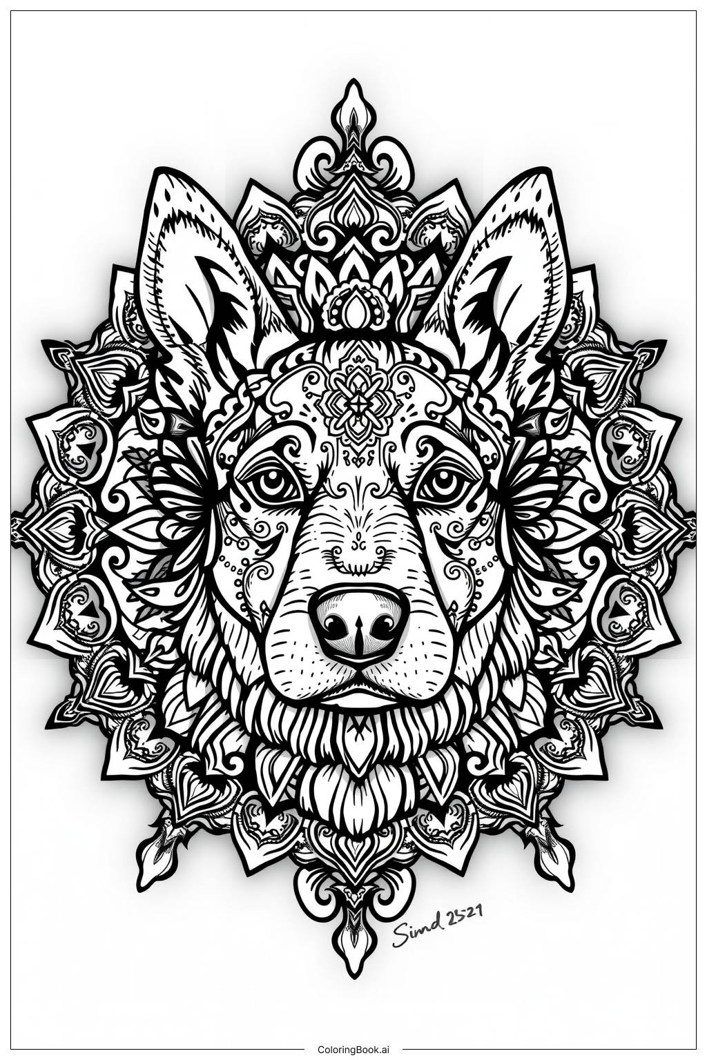  Page de coloriage Mandala Chien Facile 