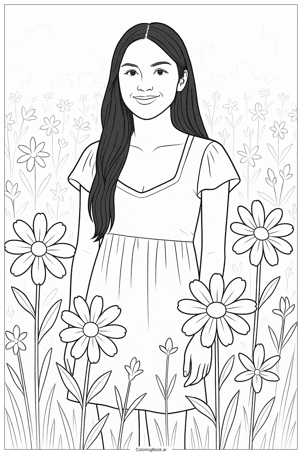  Olivia Rodrigo In A Field Of Wildflowers Coloring Page 