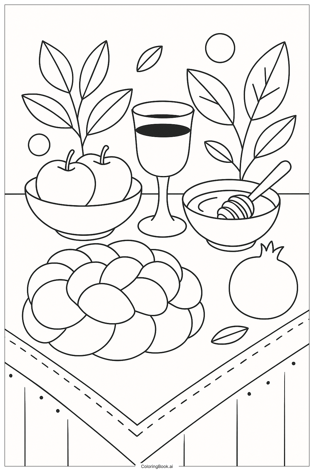  Rosh Hashanah Table With Challah And Wine著色頁 