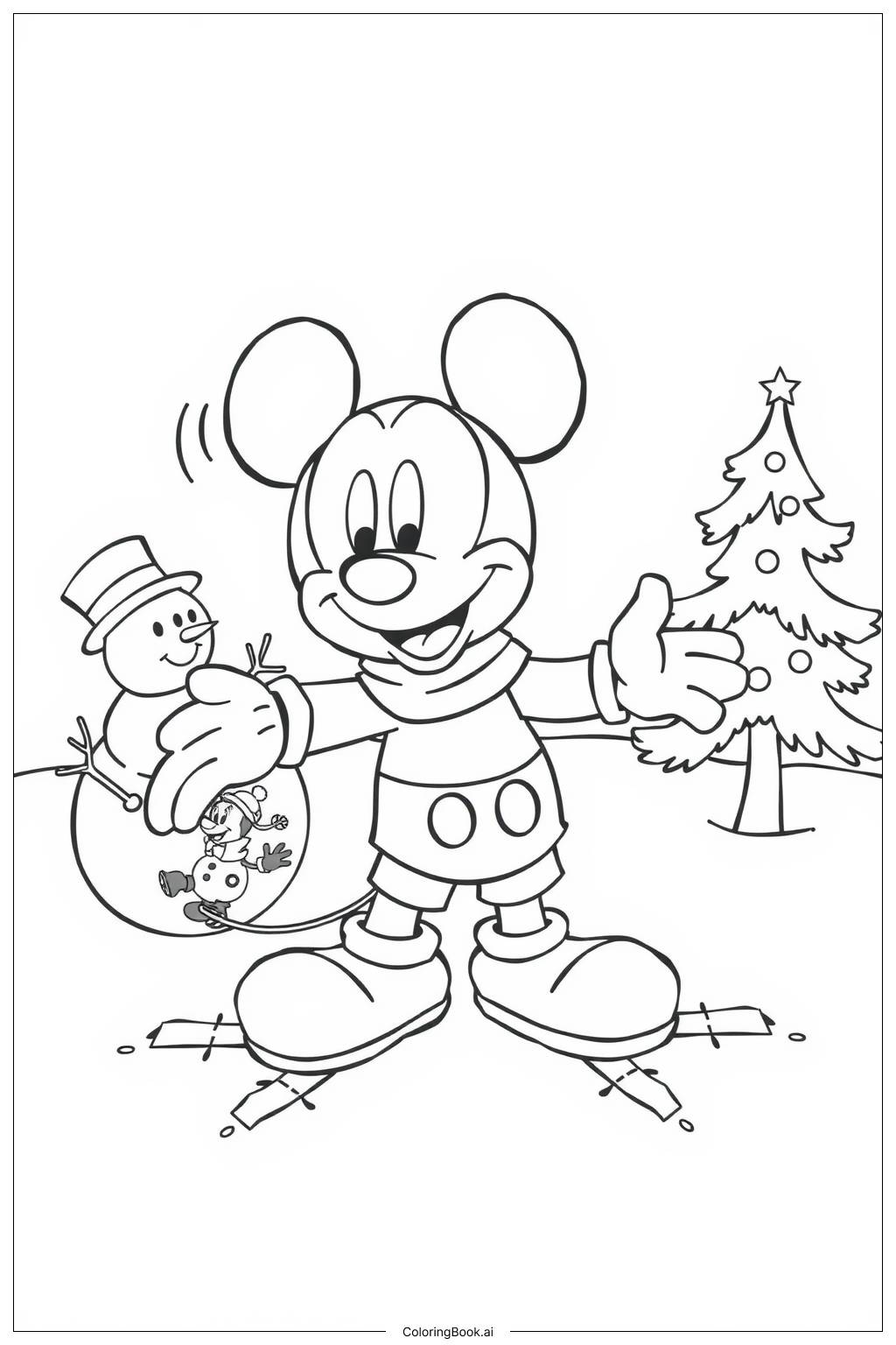  Página para colorear de Mickey Mouse en un País de Invierno 