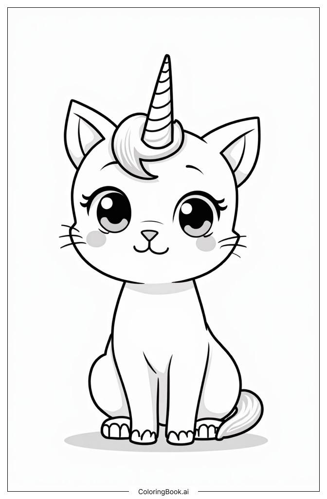  Página para colorear de Linda Gato Unicornio 