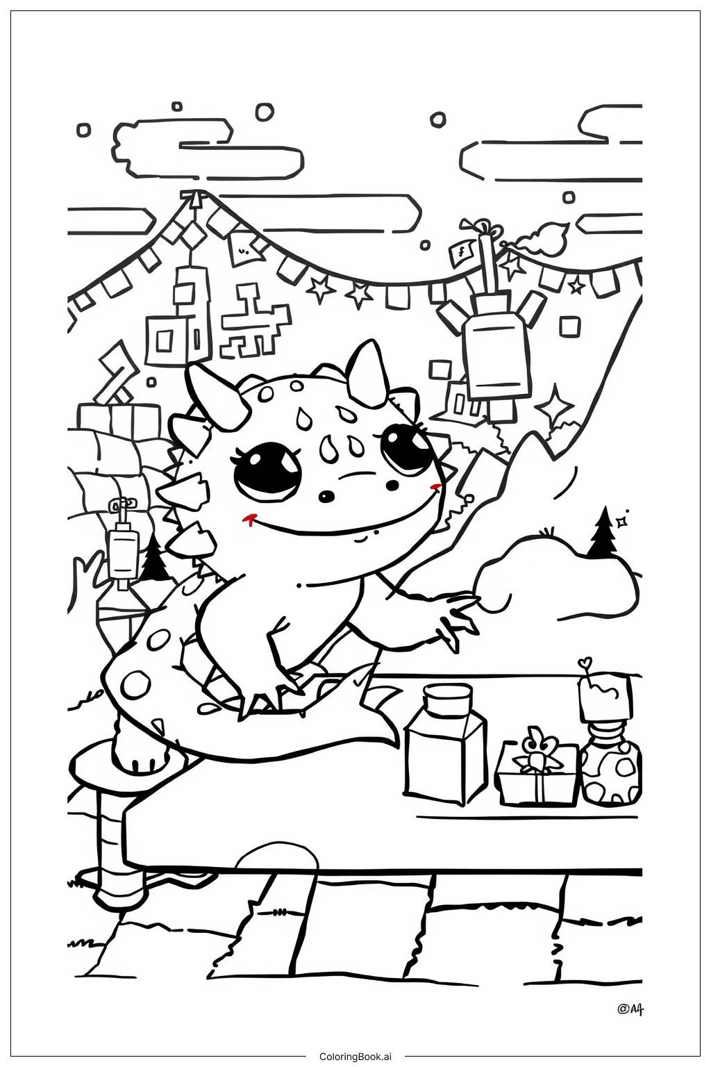  Page de coloriage Décorations en Crafting Axolotl pour le Nouvel An dans Minecraft 